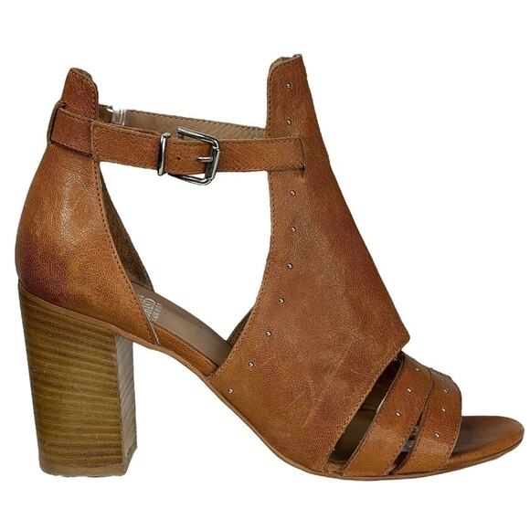Emanuele Crasto Cage Sandal Studded Strappy SZ 10 Brown Leather Block Heeled - Picture 1 of 9